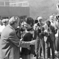 Л. И Брежнев во время посещения Медео в 1971 году с фигуристами И. Родниной и А. Зайцевым