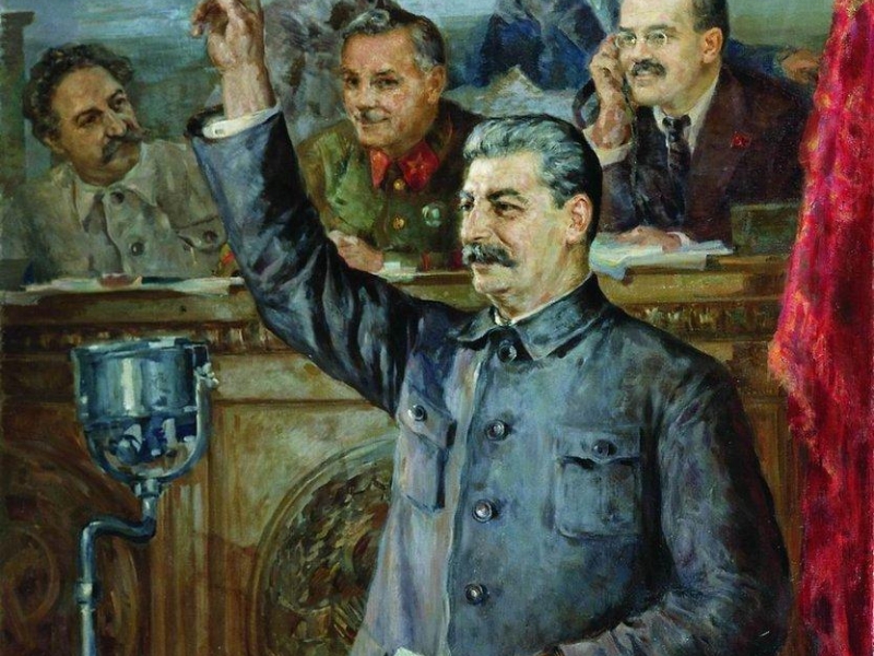 Фото: Художник Ф.А.Модоров. Доклад Сталина на Чрезвычайном 8 Съезде Советов о проекте Конституции СССР 25 ноября 1936 года