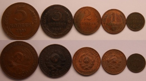 Фото: Советские медные монеты разных достоинств