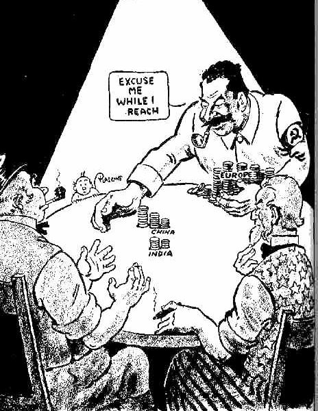 Фото: Карикатура. Сталин выигрывает в "мировом дележе".