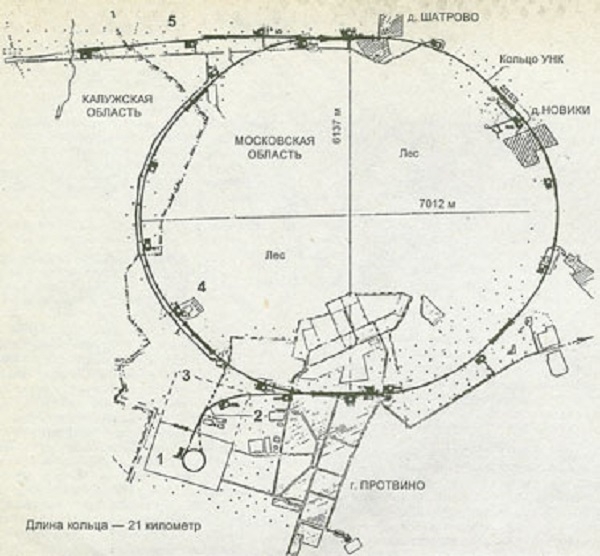 Фото: Карта местоположения ускорителя элементарых частиц в Протвино, 1994 год
