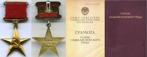 Фото: Медаль «Серп и Молот»,  грамота Президиума ВС