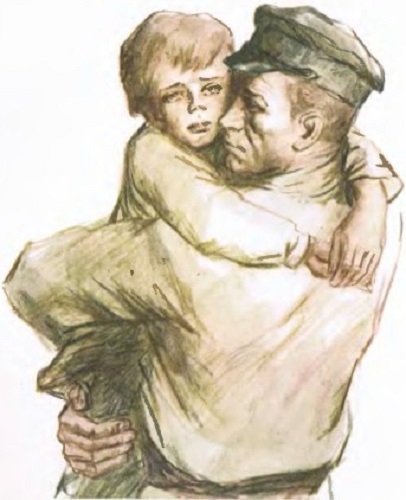 Фото: Солдат Соколов и его приемный сын Иван Судьба человека. М. Шолохов, 1957 год