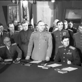 Маршал Советского Союза Г.К. Жуков во главе советской делегации на церемонии подписания безоговорочной капитуляции Германии