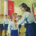 Пионервожатая принимает в пионеры, 1954 год