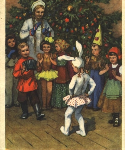 Фото: Открытка с новогодней елкой в СССР.